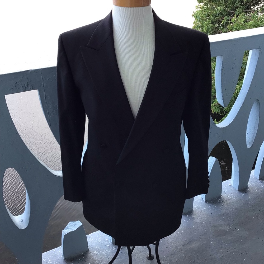 Lanvin Paris Men's Black Double-Breasted Tuxedo Suit Jacket 100% All Virgin Wool